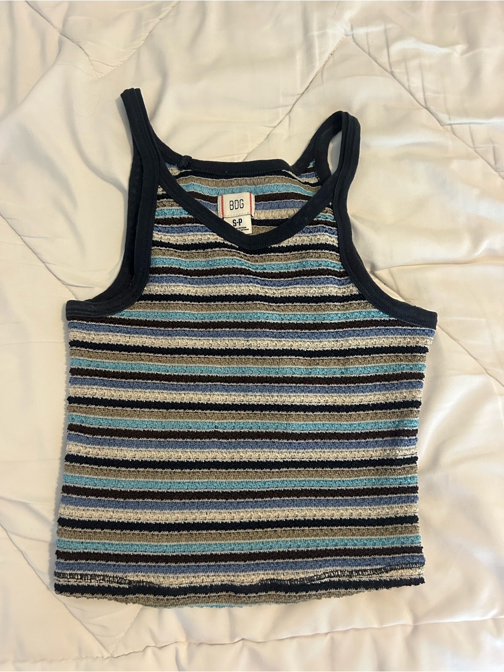 BDG Striped Tank Top in Navy, Light Blue, Gray, and Brown